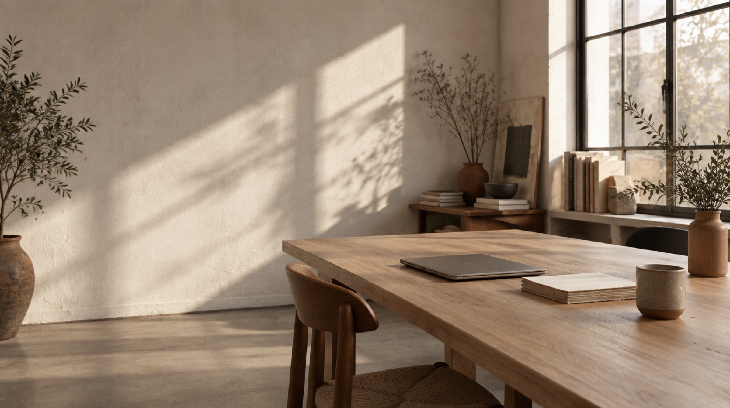 A quiet studio worktable in soft morning light